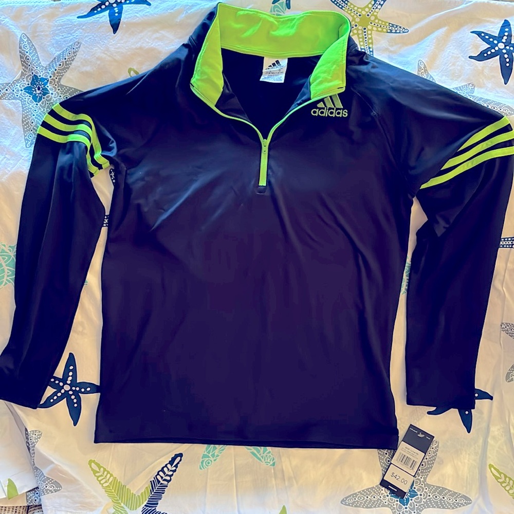Half-zip navy/green long-sleeved pullover L, never worn